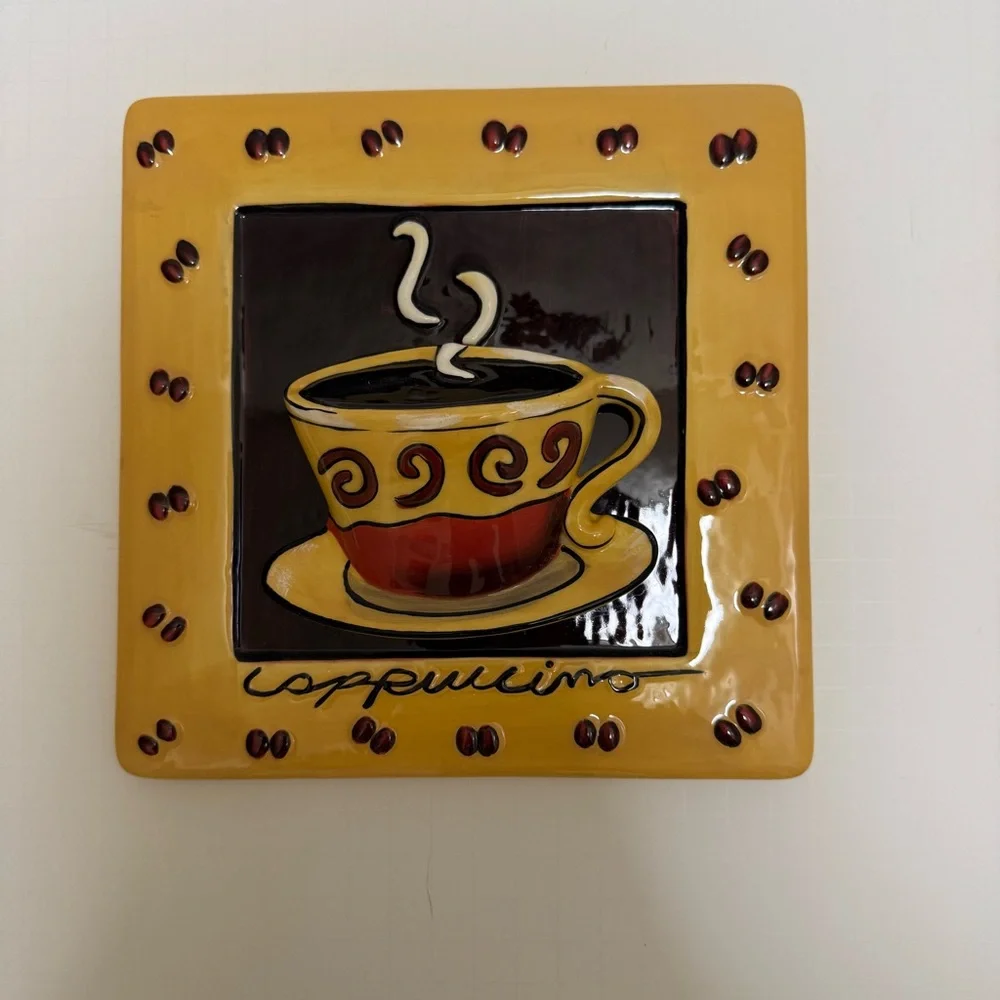 Vntg Porcelain Wall Decor Coffee Bistro Theme Set Of 2 Raised Design Mochaccina